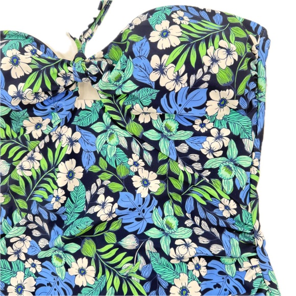 LOFT Swim Blue and Teal One-Piece Swimsuit Halter Tie Floral Design Size XL NEW! - Picture 7 of 13